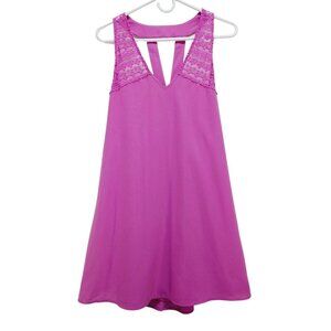 GB Mini Dress Womens Lace Yoke Sleeveless Medium Pink Polyester